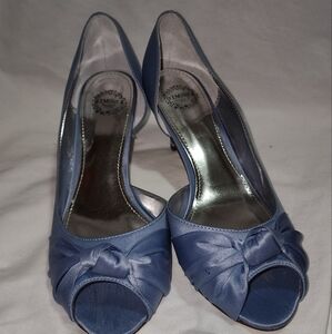 J.Renee Satin Blue Peep-Toe Heels